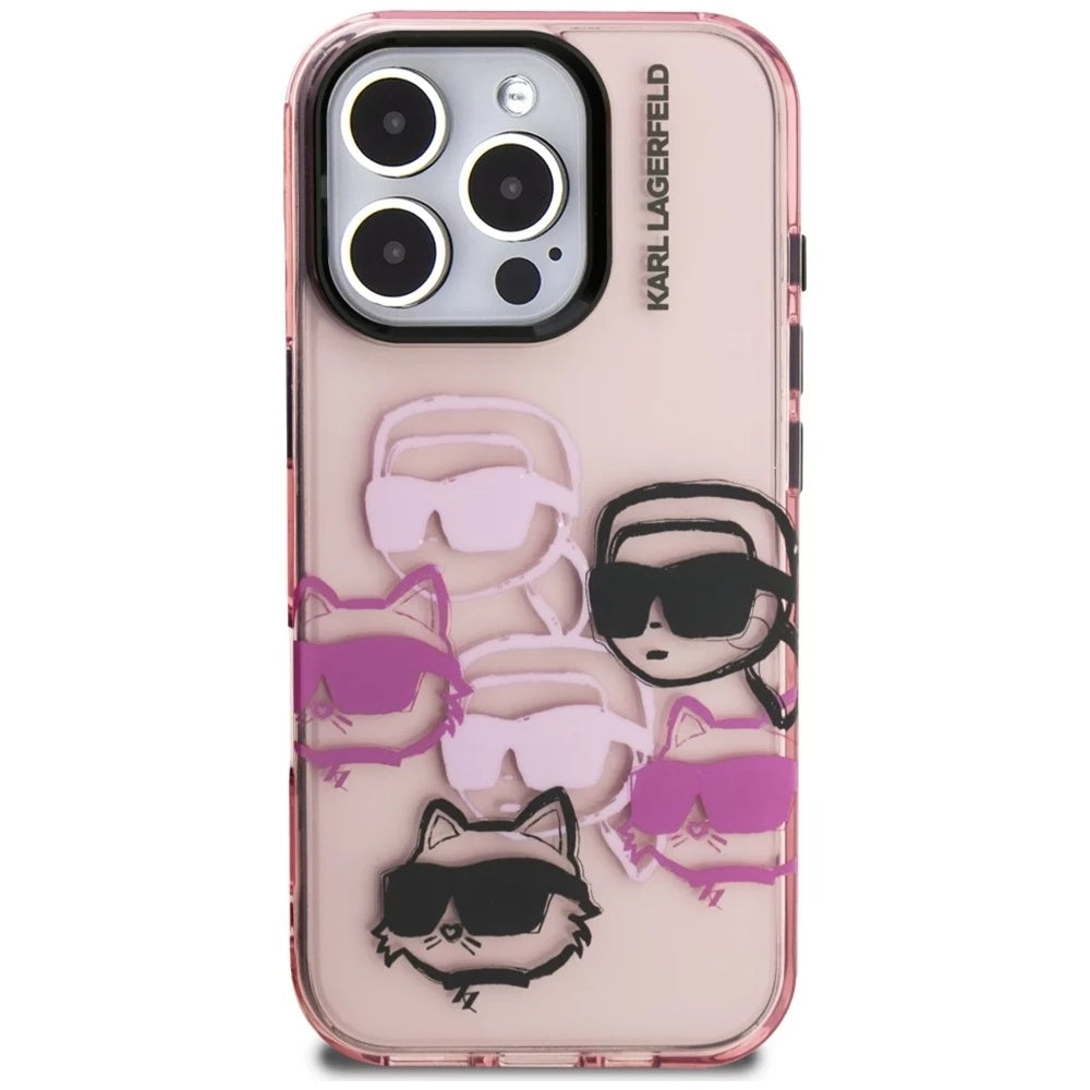 Fodral för Apple iPhone 16 Pro Max, Karl Lagerfeld, IML Luxury Multi Head Pattern, Rosa