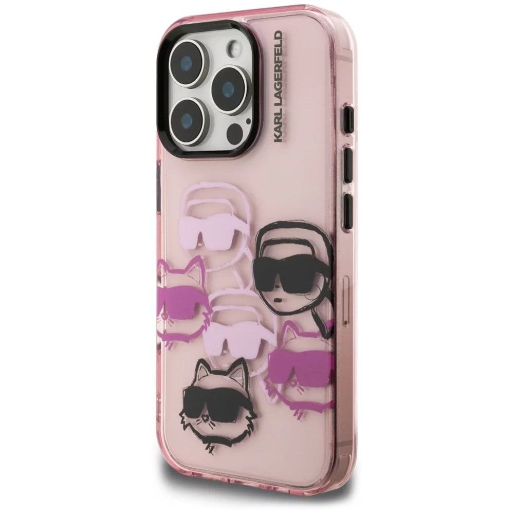 Fodral för Apple iPhone 16 Pro Max, Karl Lagerfeld, IML Luxury Multi Head Pattern, Rosa
