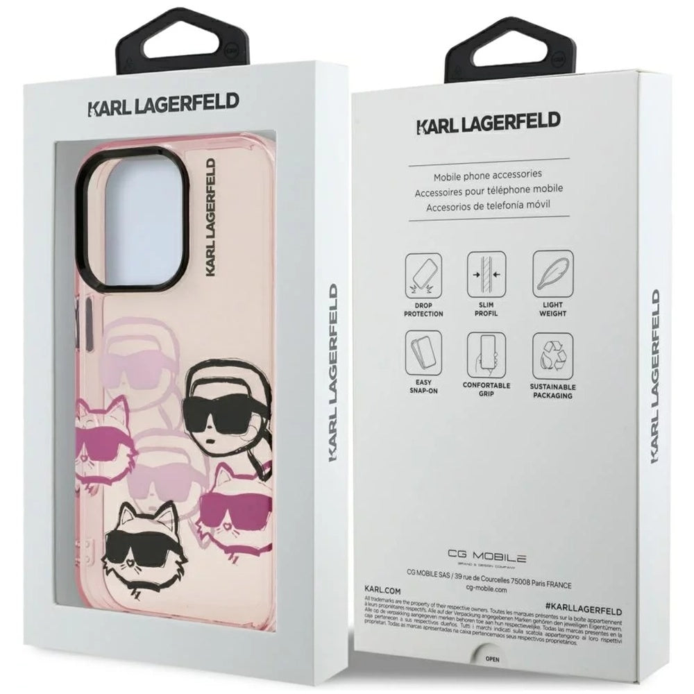 Fodral för Apple iPhone 16 Pro Max, Karl Lagerfeld, IML Luxury Multi Head Pattern, Rosa
