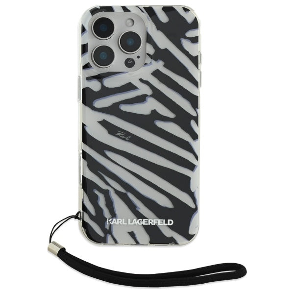 Fodral för Apple iPhone 16 Pro Max, Karl Lagerfeld, IML Luxury Zebra Pattern with Strap, Svart