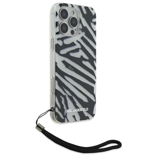Fodral för Apple iPhone 16 Pro Max, Karl Lagerfeld, IML Luxury Zebra Pattern with Strap, Svart