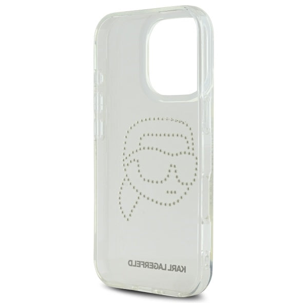 Skyddsfodral för Apple iPhone 16 Pro Max, Karl Lagerfeld, IML Rhinestones Karl's Head, Transparent
