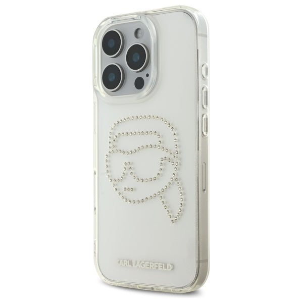 Skyddsfodral för Apple iPhone 16 Pro Max, Karl Lagerfeld, IML Rhinestones Karl's Head, Transparent