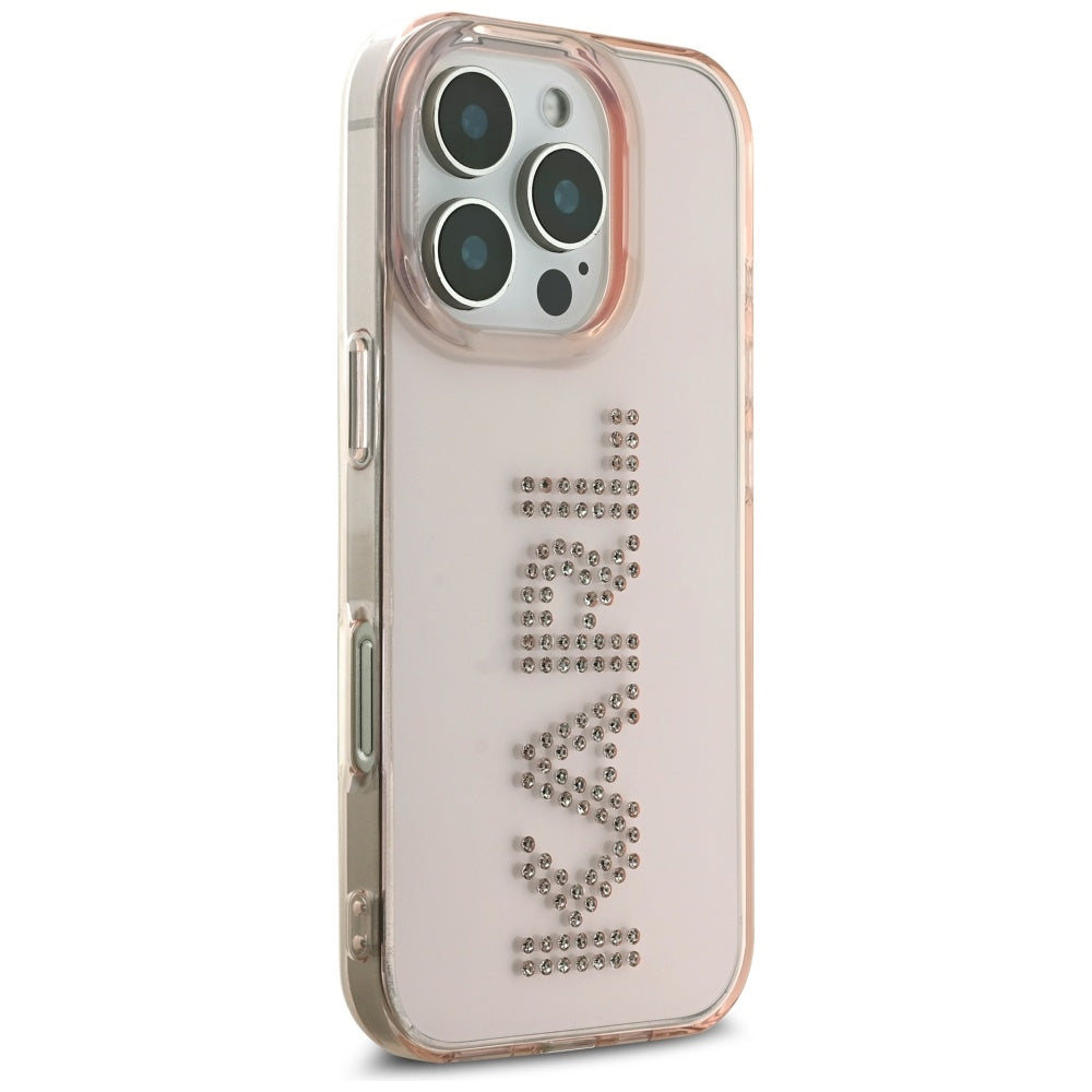 Fodral för Apple iPhone 16 Pro Max, Karl Lagerfeld, IML Rhinestones Pink Logo, Rosa