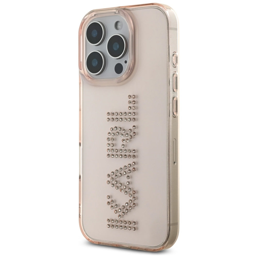 Fodral för Apple iPhone 16 Pro Max, Karl Lagerfeld, IML Rhinestones Pink Logo, Rosa