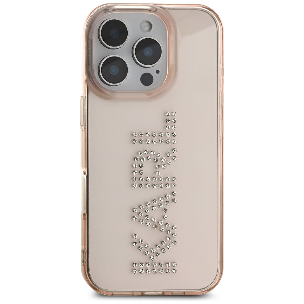 Fodral för Apple iPhone 16 Pro Max, Karl Lagerfeld, IML Rhinestones Pink Logo, Rosa