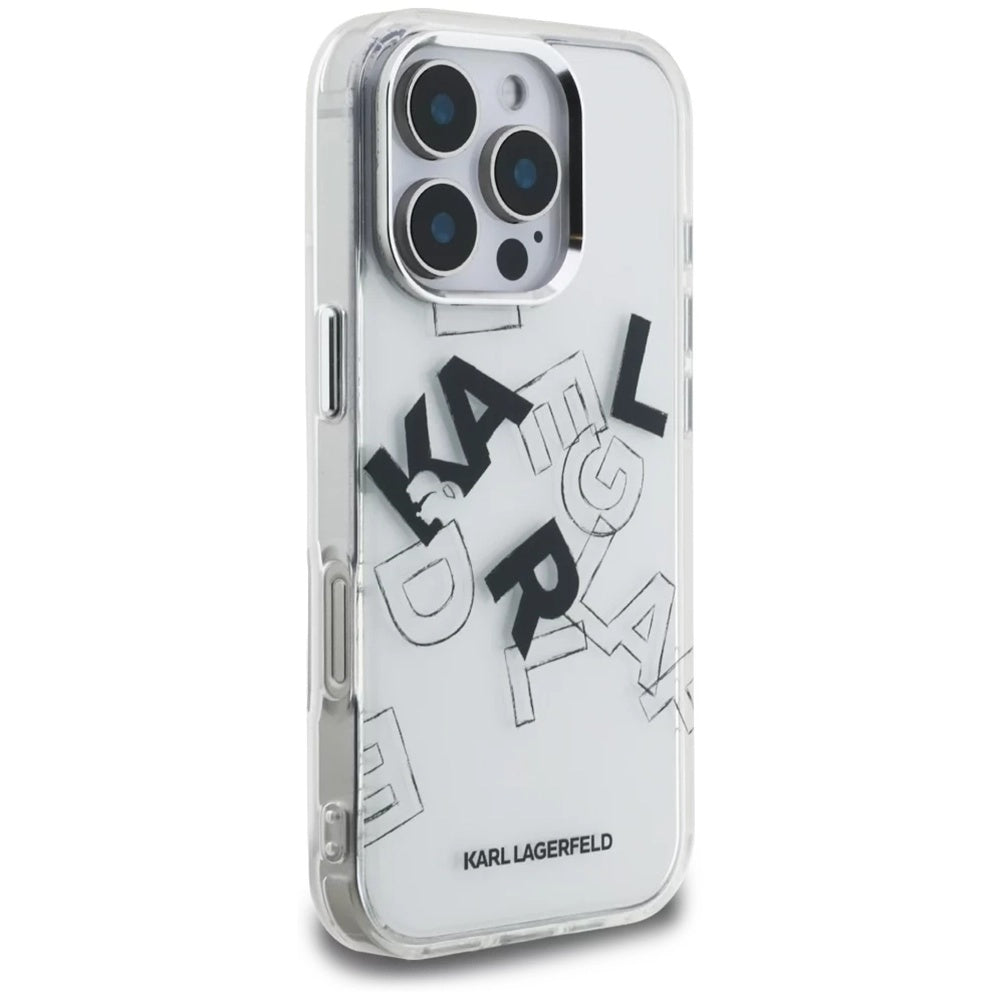 Skyddsfodral för Apple iPhone 16 Pro Max, Karl Lagerfeld, IML Sketched Graphic Logo, Transparent
