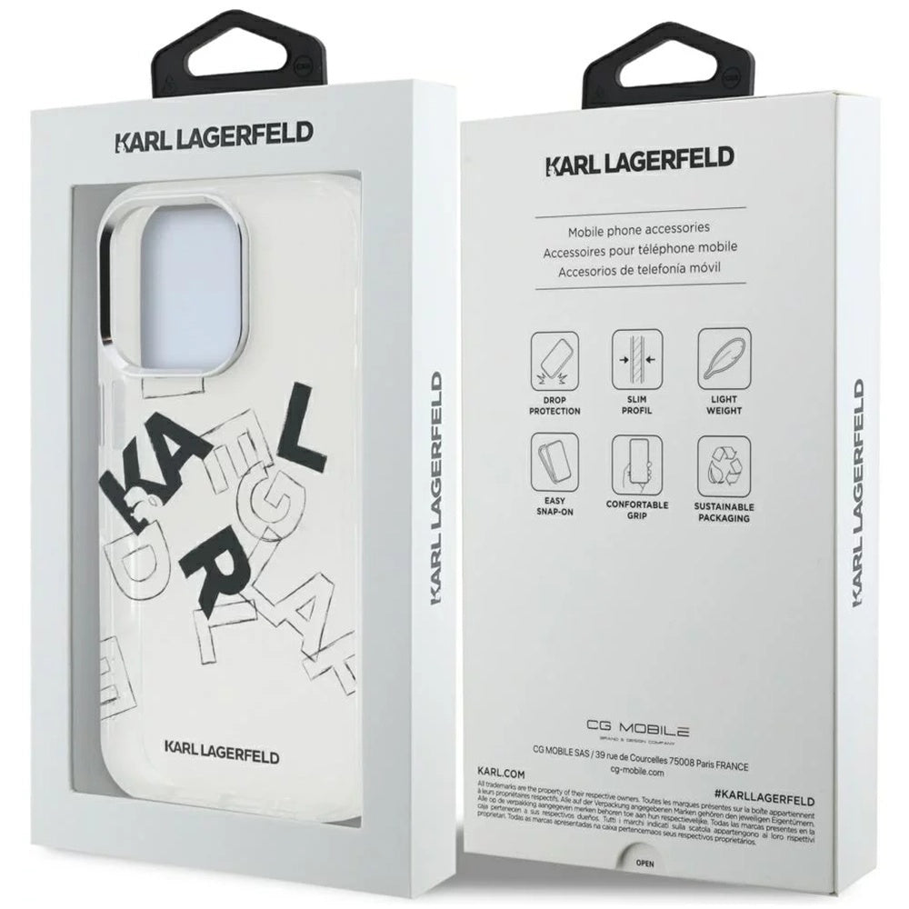 Skyddsfodral för Apple iPhone 16 Pro Max, Karl Lagerfeld, IML Sketched Graphic Logo, Transparent