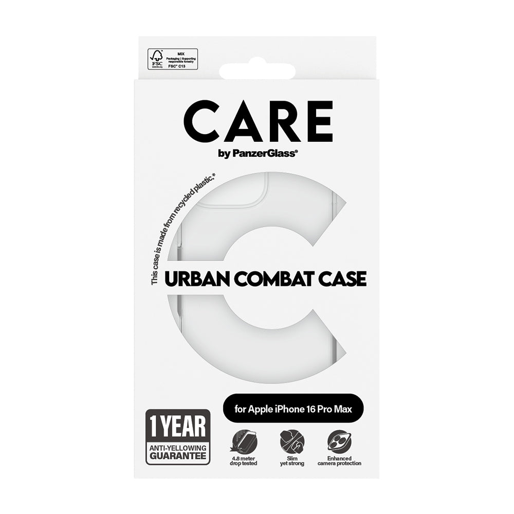 Skyddsfodral för Apple iPhone 16 Pro, PanzerGlass, Care Urban Combat, Transparent
