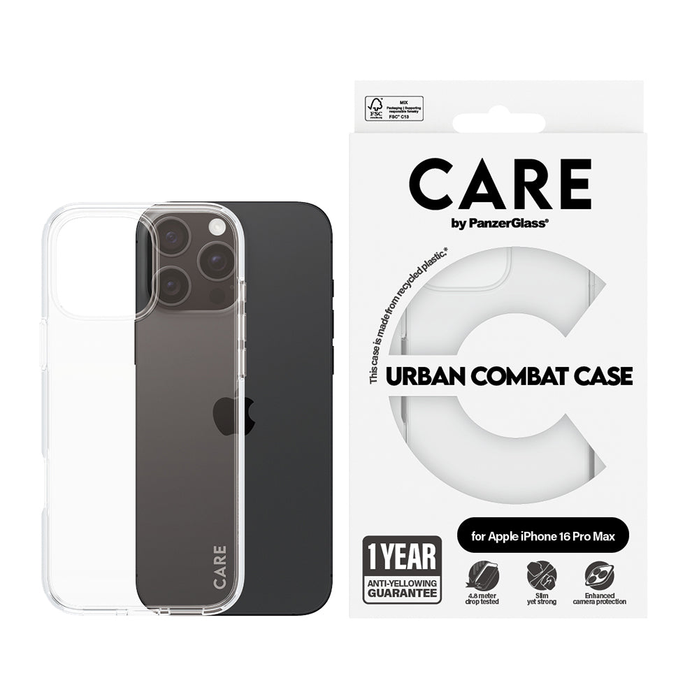 Skyddsfodral för Apple iPhone 16 Pro, PanzerGlass, Care Urban Combat, Transparent