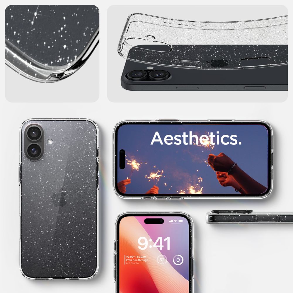 Fodral för Apple iPhone 16, Spigen, Liquid Crystal Glitter, Transparent ACS08192