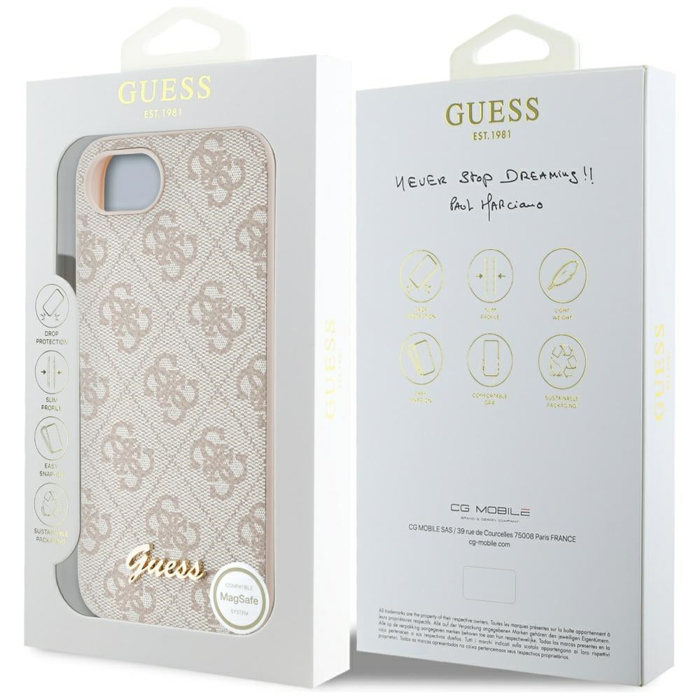 Skyddsfodral för Apple iPhone 17e / 16e, Guess, 4G Script Logo, Rosa