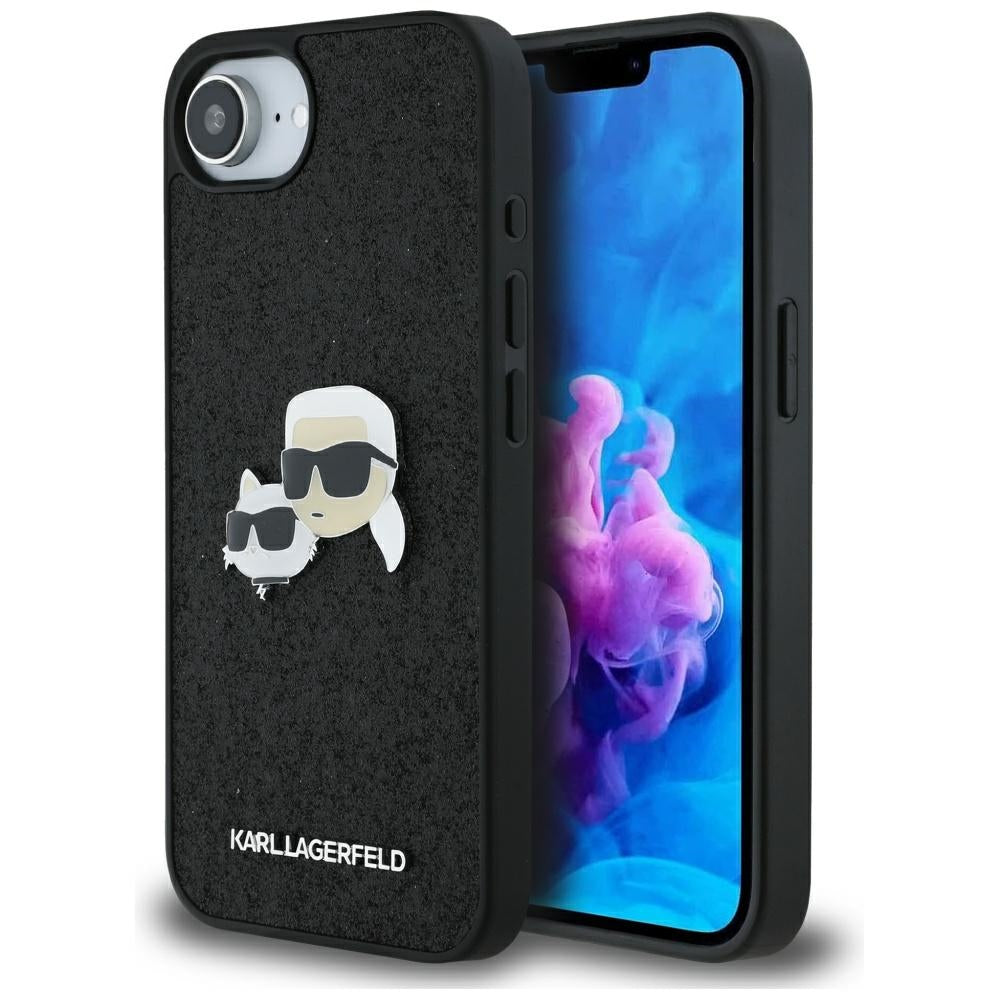Case for Apple iPhone 17e / 16e, Karl Lagerfeld, Glitter Fixed Karl & Choupette's Heads, Black