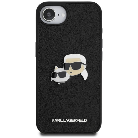 Fodral för Apple iPhone 16e, Karl Lagerfeld, Glitter Fixed Karl & Choupette's Heads, Blå