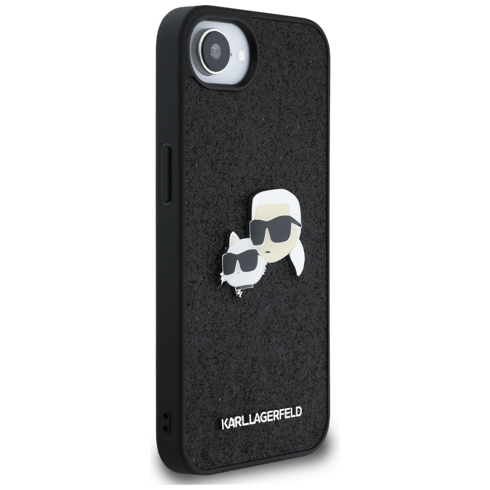 Case for Apple iPhone 17e / 16e, Karl Lagerfeld, Glitter Fixed Karl & Choupette's Heads, Black