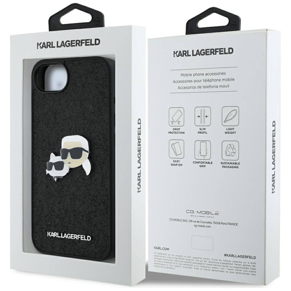 Case for Apple iPhone 17e / 16e, Karl Lagerfeld, Glitter Fixed Karl & Choupette's Heads, Black