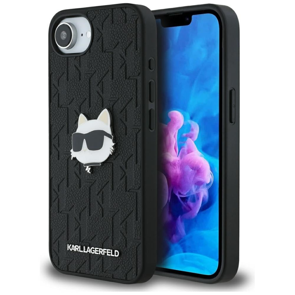 Fodral för Apple iPhone 17e / 16e, Karl Lagerfeld, Monogram Choupette's Head, Svart