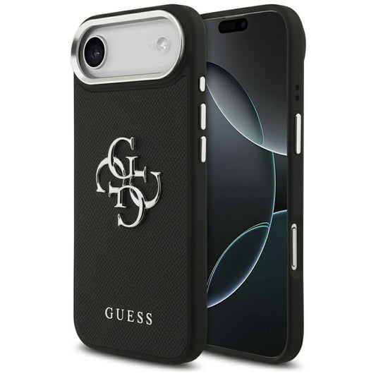 Skyddsfodral för Apple iPhone 17 Air, Guess, 4G Grained Big and Classic Logo, Svart Silver