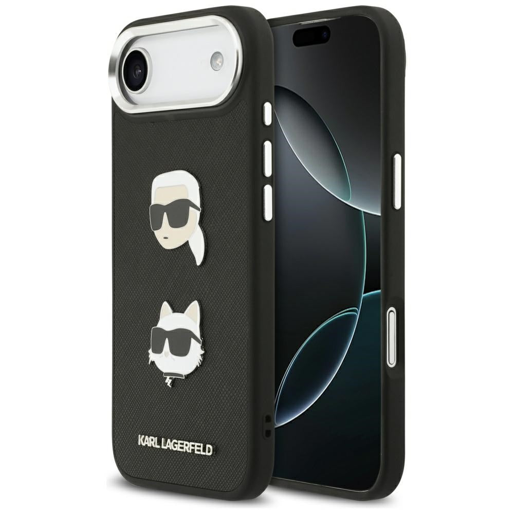 Fodral för Apple iPhone 17 Air, Karl Lagerfeld, Grained Karl & Choupette's Heads Pins and Logo, Svart