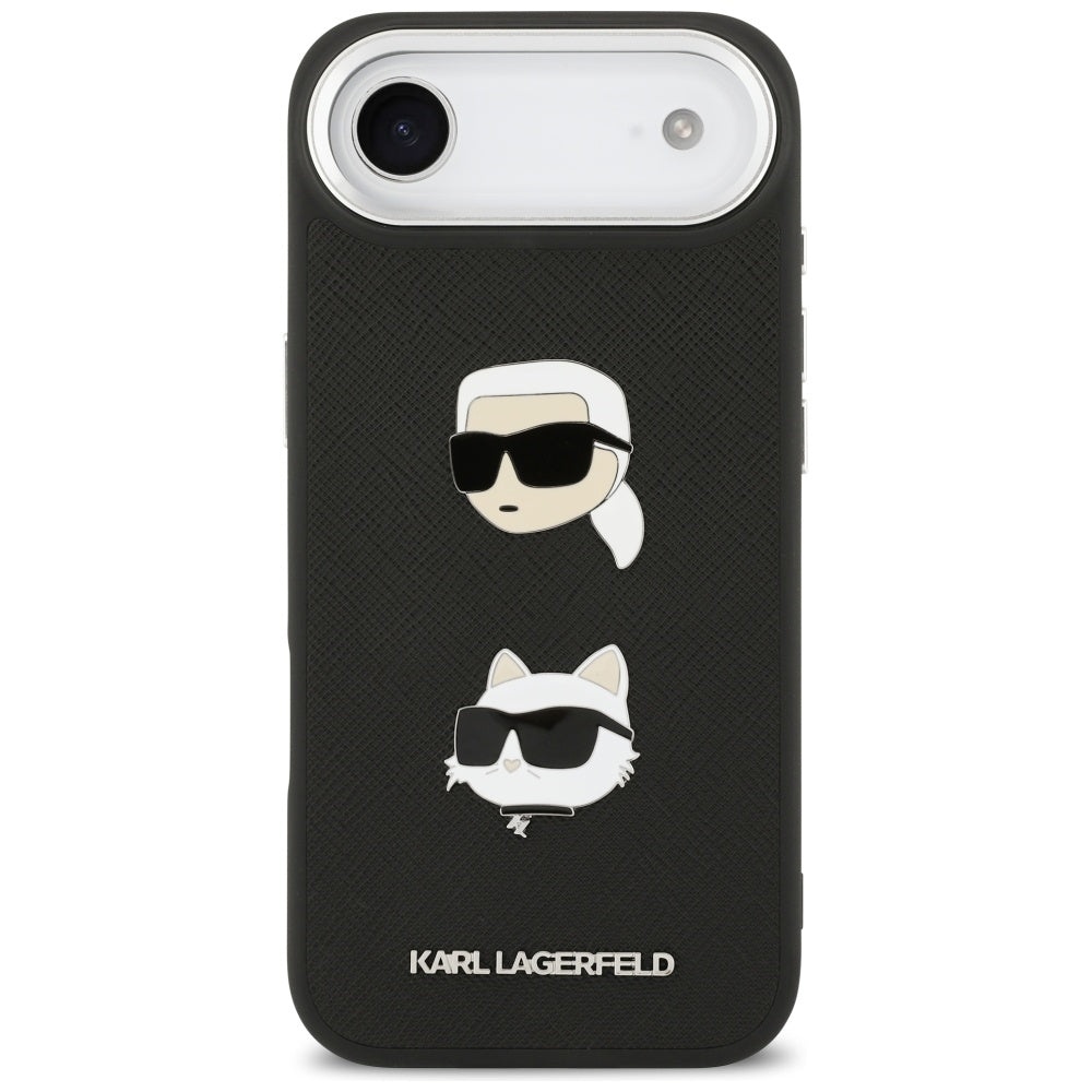 Fodral för Apple iPhone 17 Air, Karl Lagerfeld, Grained Karl & Choupette's Heads Pins and Logo, Svart