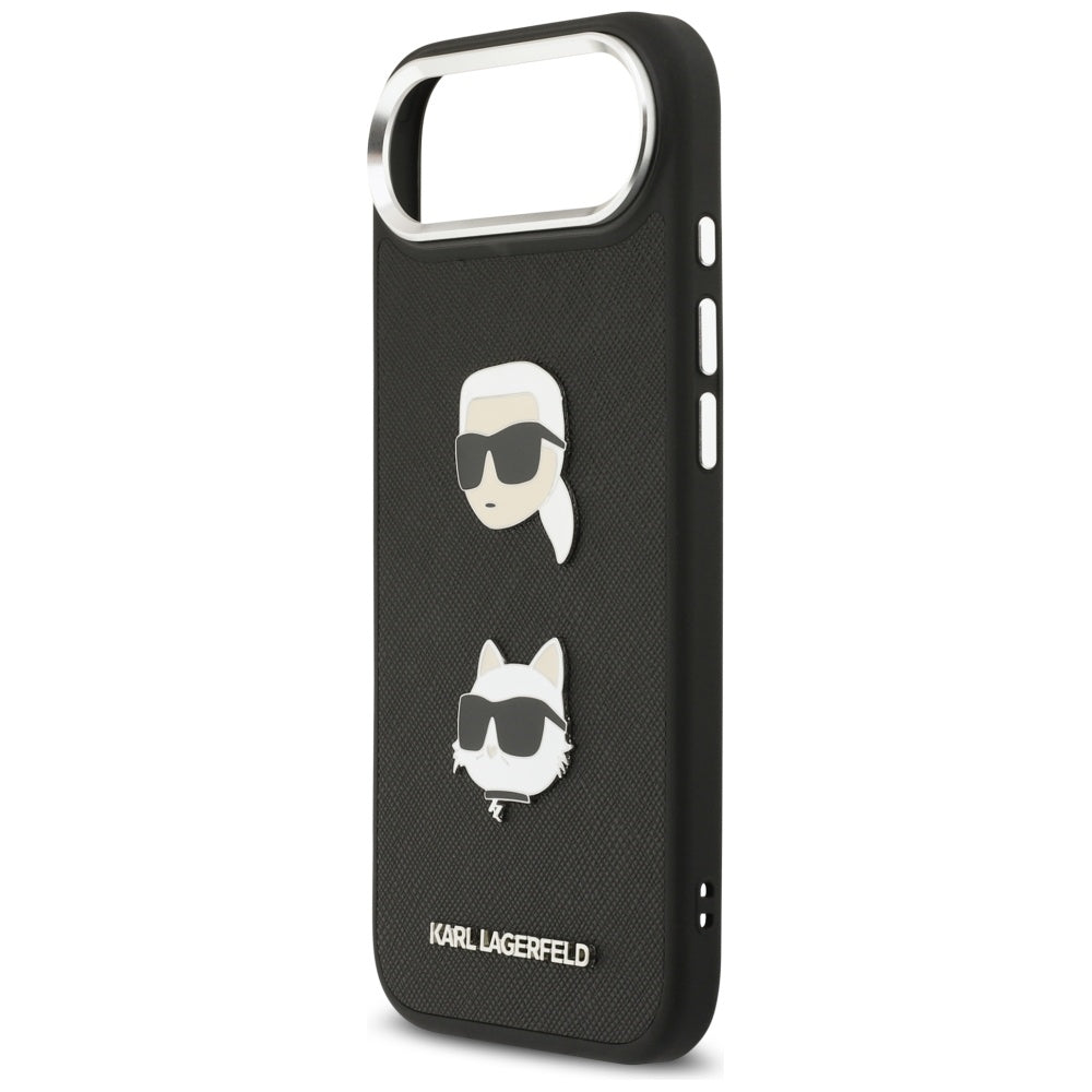 Fodral för Apple iPhone 17 Air, Karl Lagerfeld, Grained Karl & Choupette's Heads Pins and Logo, Svart