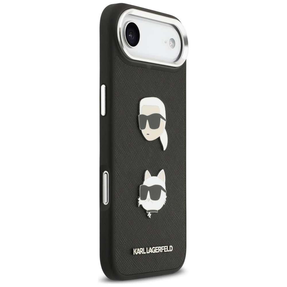 Fodral för Apple iPhone 17 Air, Karl Lagerfeld, Grained Karl & Choupette's Heads Pins and Logo, Svart