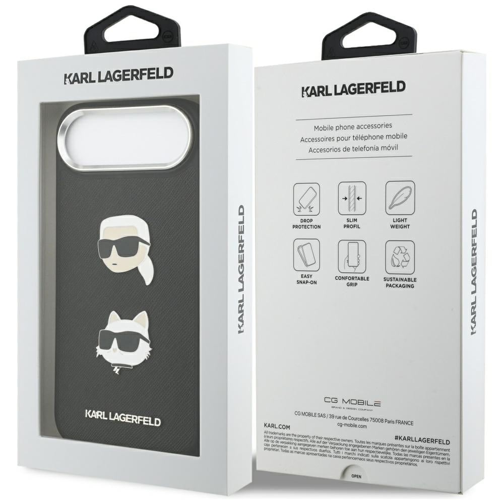 Fodral för Apple iPhone 17 Air, Karl Lagerfeld, Grained Karl & Choupette's Heads Pins and Logo, Svart