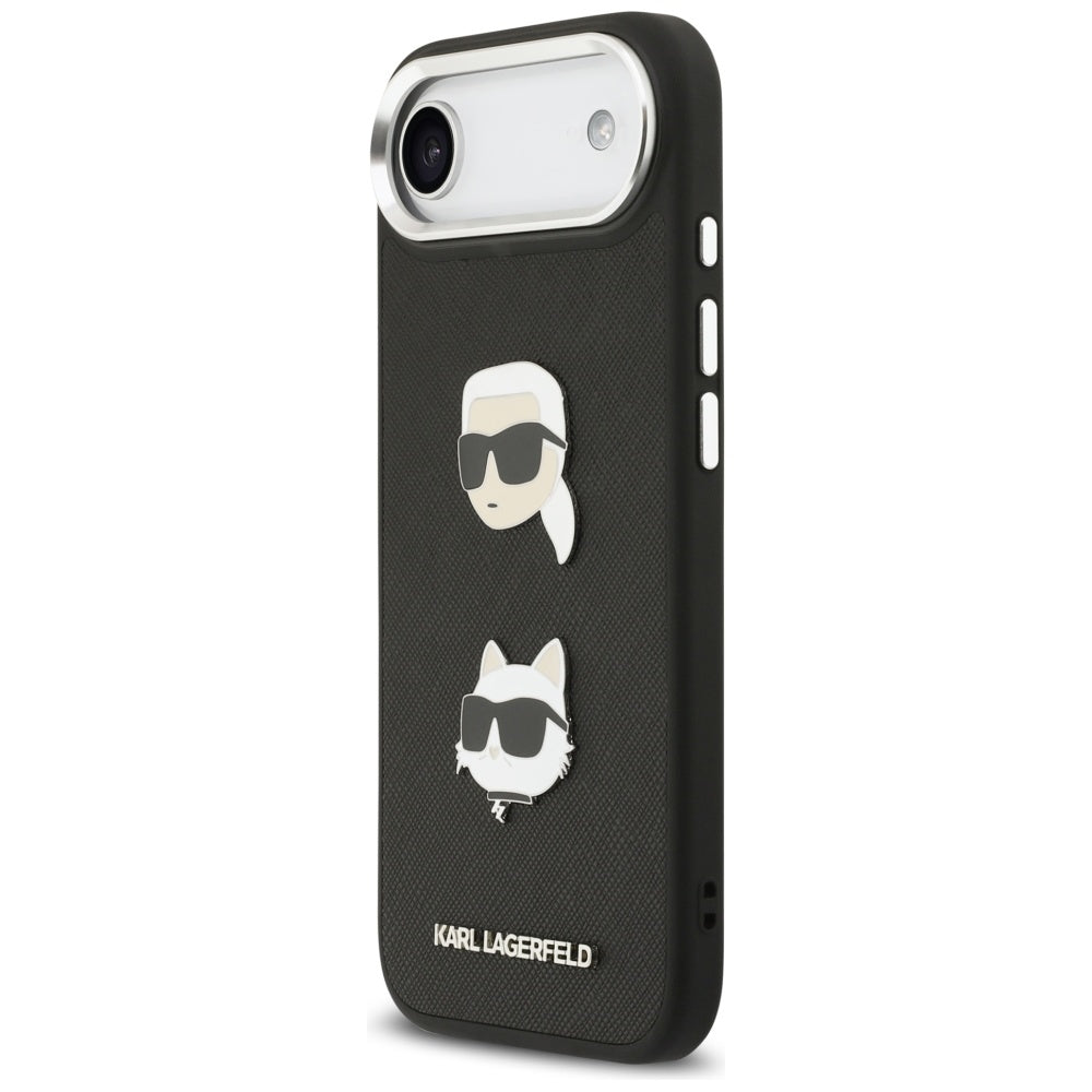 Fodral för Apple iPhone 17 Air, Karl Lagerfeld, Grained Karl & Choupette's Heads Pins and Logo, Svart