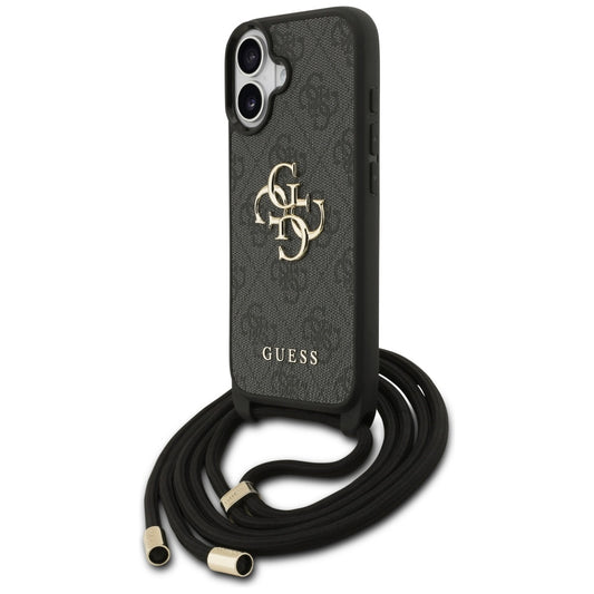 Case for Apple iPhone 17, Guess, 4G CBDY Big Logo with Cord Strap, Black