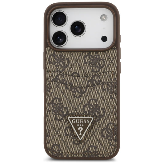 Fodral för Apple iPhone 17 Pro, Guess, 4G Double Card Triangle, Brun