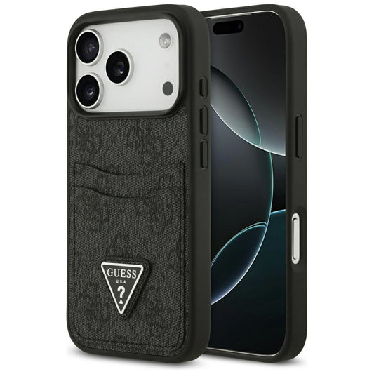 Skyddsfodral för Apple iPhone 17 Pro, Guess, 4G Double Card Triangle, Svart