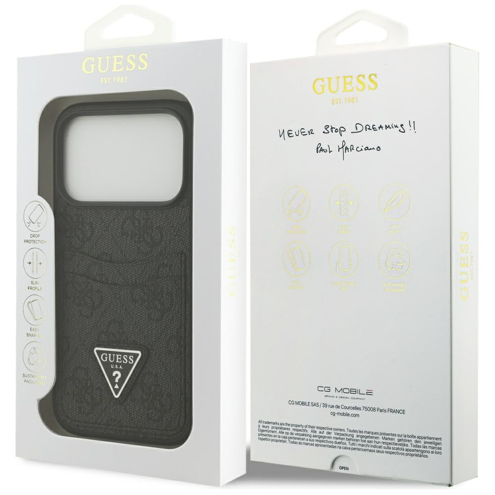 Skyddsfodral för Apple iPhone 17 Pro, Guess, 4G Double Card Triangle, Svart