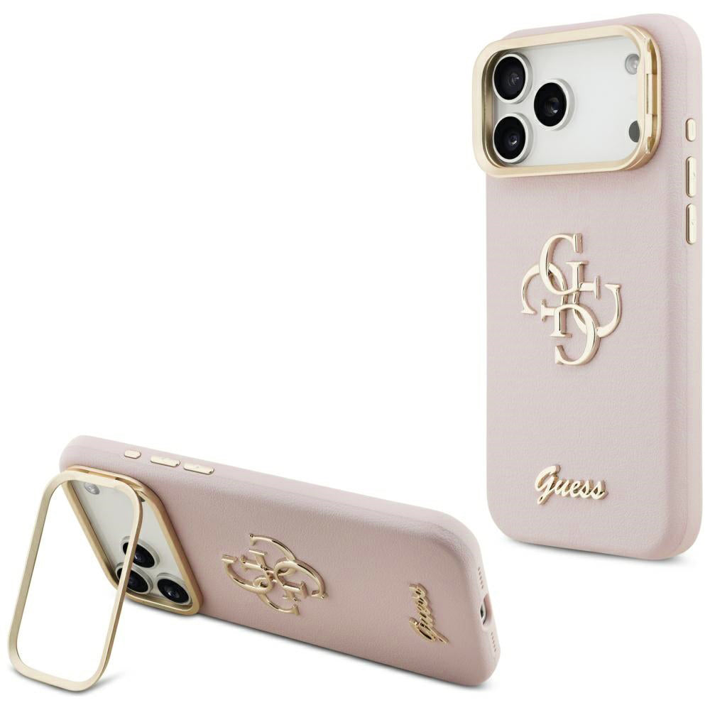 Fodral för Apple iPhone 17 Pro, Guess, Grained Big 4G Stand Camera, Rosa