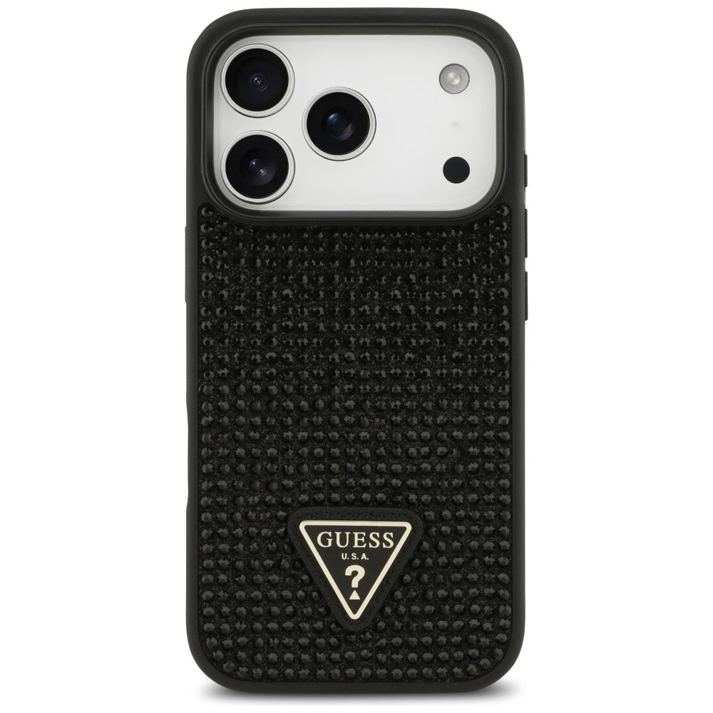 Skyddsfodral för Apple iPhone 17 Pro, Guess, Rhinestone Triangle Logo, Svart