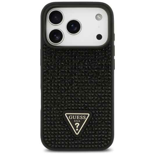 Case for Apple iPhone 17 Pro, Guess, Rhinestone Triangle Logo, Black