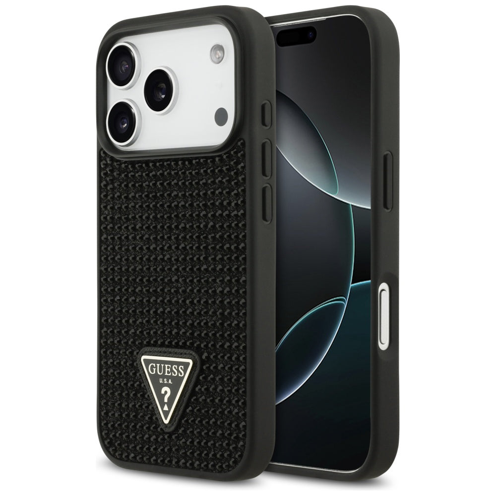 Skyddsfodral för Apple iPhone 17 Pro, Guess, Rhinestone Triangle Logo, Svart