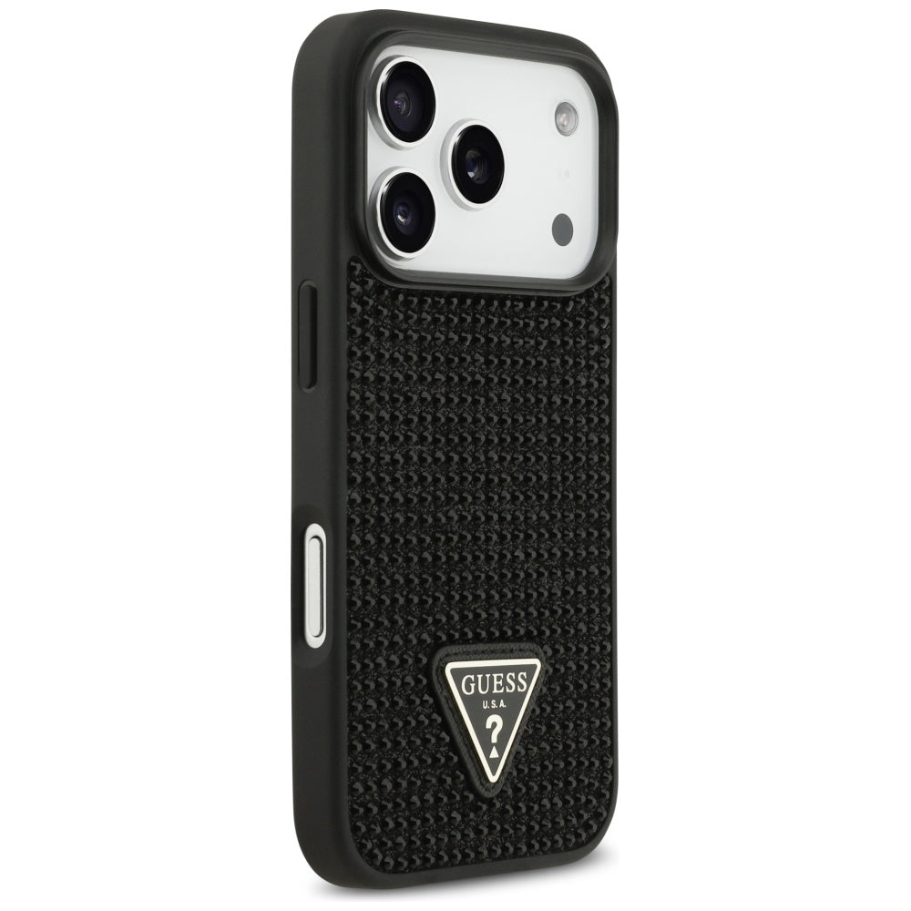 Skyddsfodral för Apple iPhone 17 Pro, Guess, Rhinestone Triangle Logo, Svart