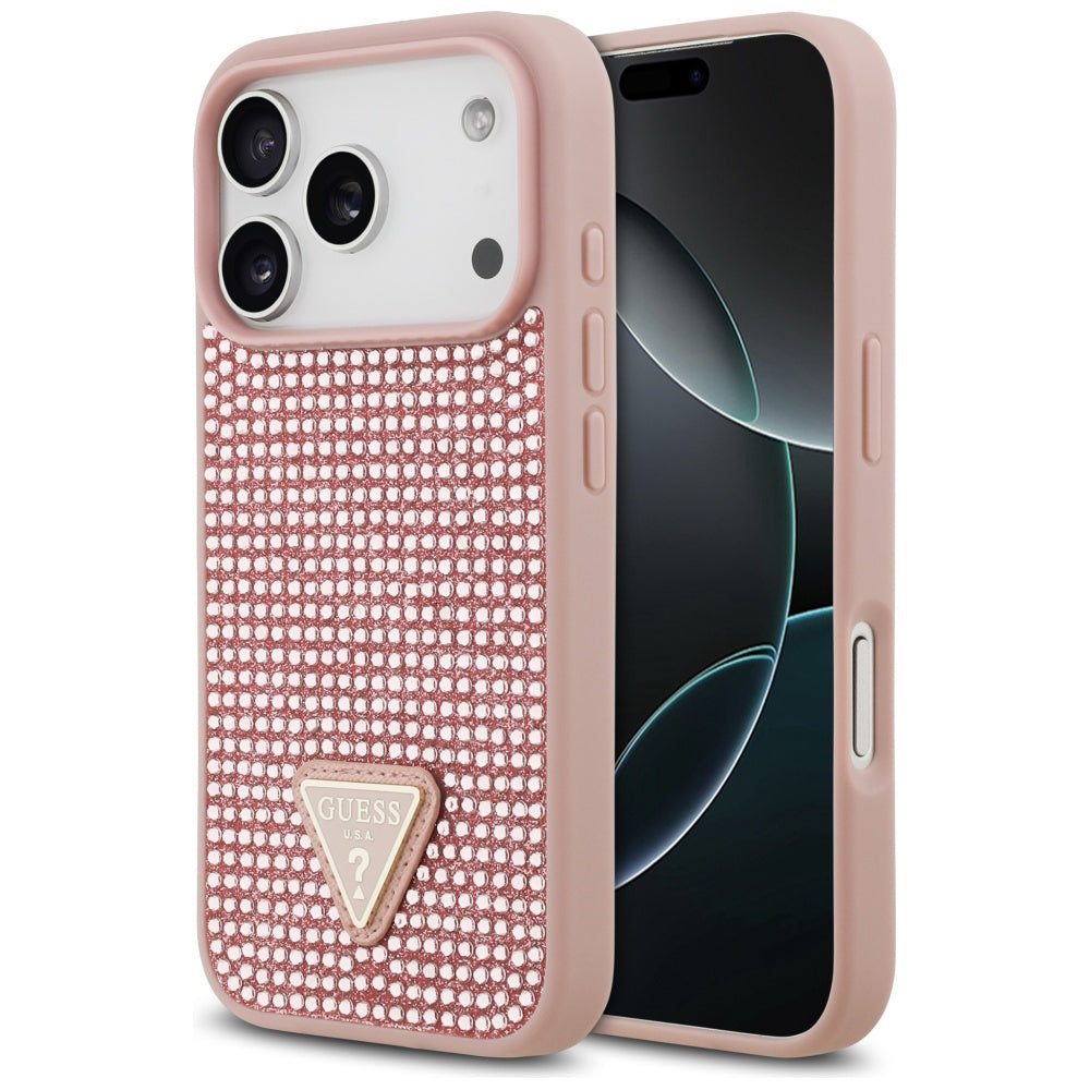 Skyddsfodral för Apple iPhone 17 Pro, Guess, Rhinestone Triangle Logo, Rosa