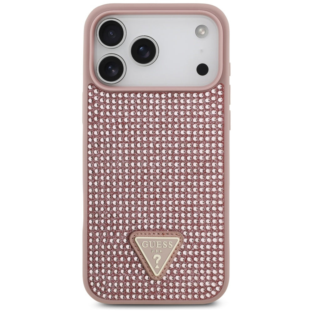 Skyddsfodral för Apple iPhone 17 Pro, Guess, Rhinestone Triangle Logo, Rosa