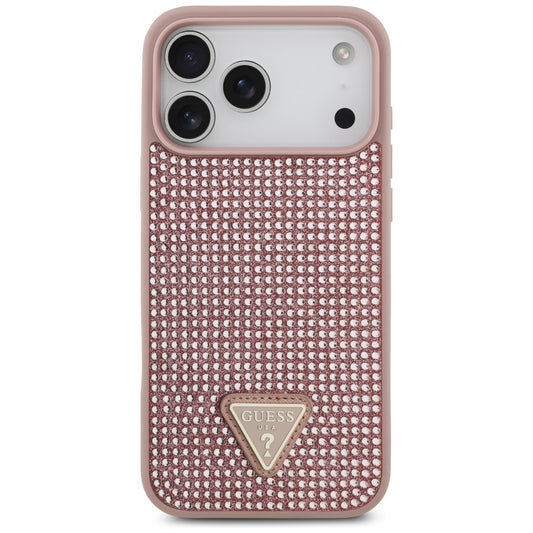 Case for Apple iPhone 17 Pro, Guess, Rhinestone Triangle Logo, Pink