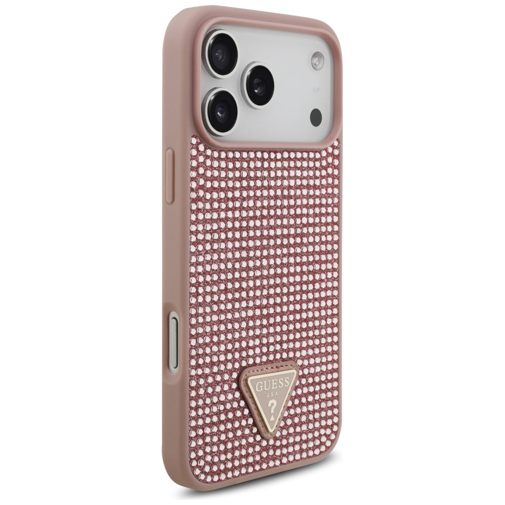 Skyddsfodral för Apple iPhone 17 Pro, Guess, Rhinestone Triangle Logo, Rosa