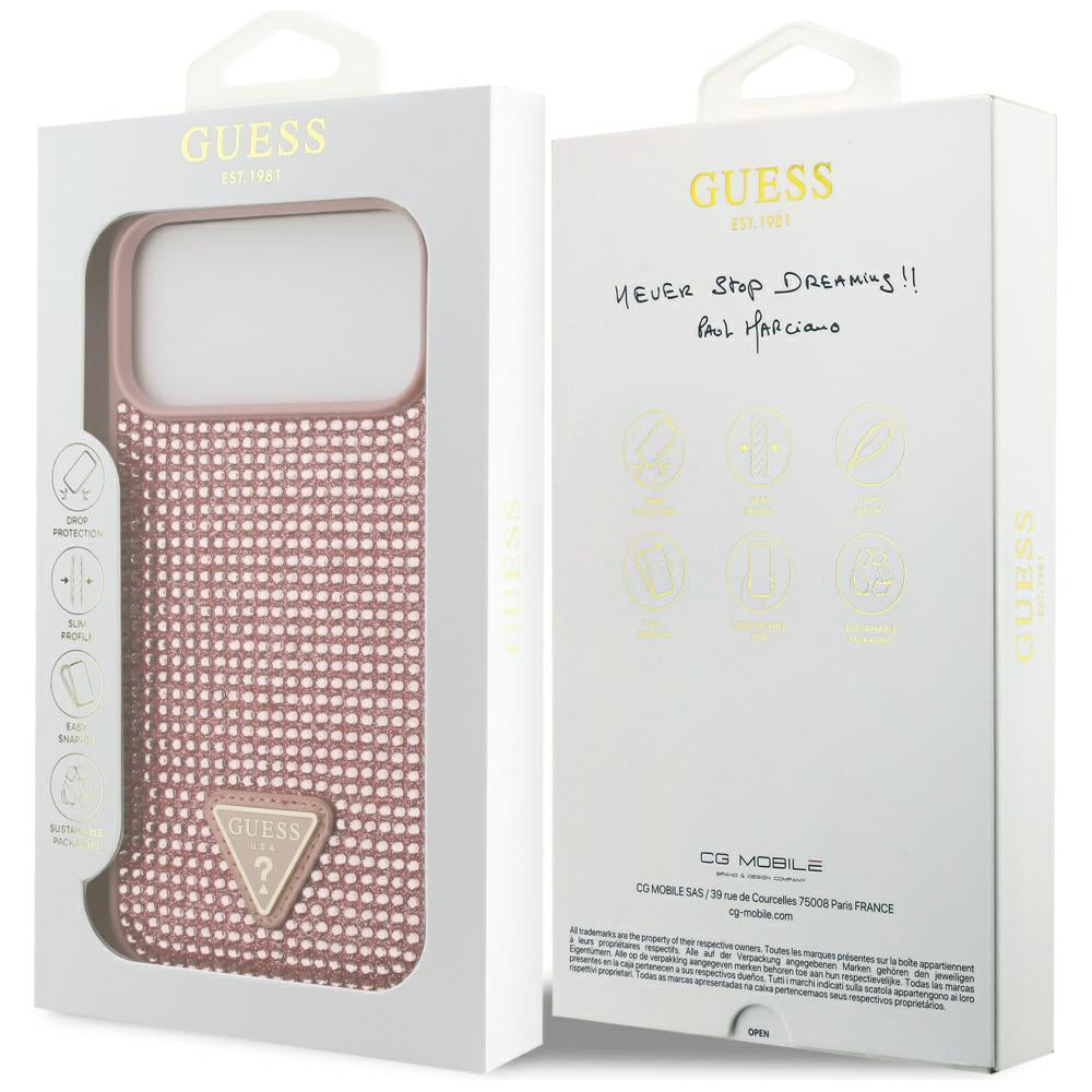 Skyddsfodral för Apple iPhone 17 Pro, Guess, Rhinestone Triangle Logo, Rosa