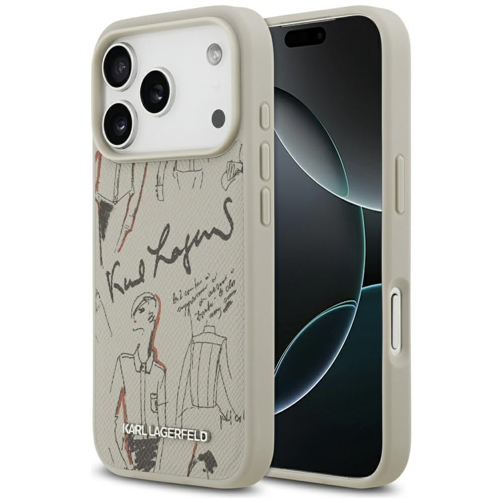 Skyddsfodral för Apple iPhone 17 Pro, Karl Lagerfeld, Grained Pattern Logo, Grå