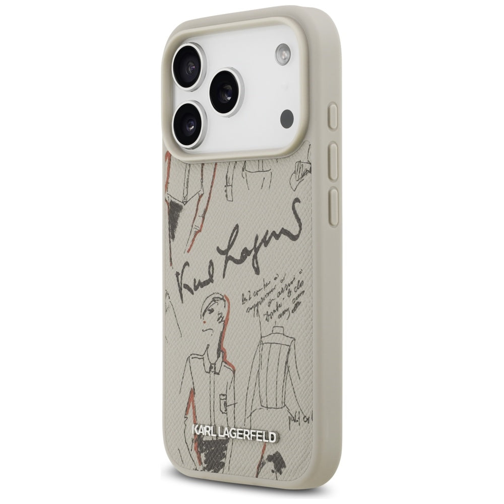 Skyddsfodral för Apple iPhone 17 Pro, Karl Lagerfeld, Grained Pattern Logo, Grå