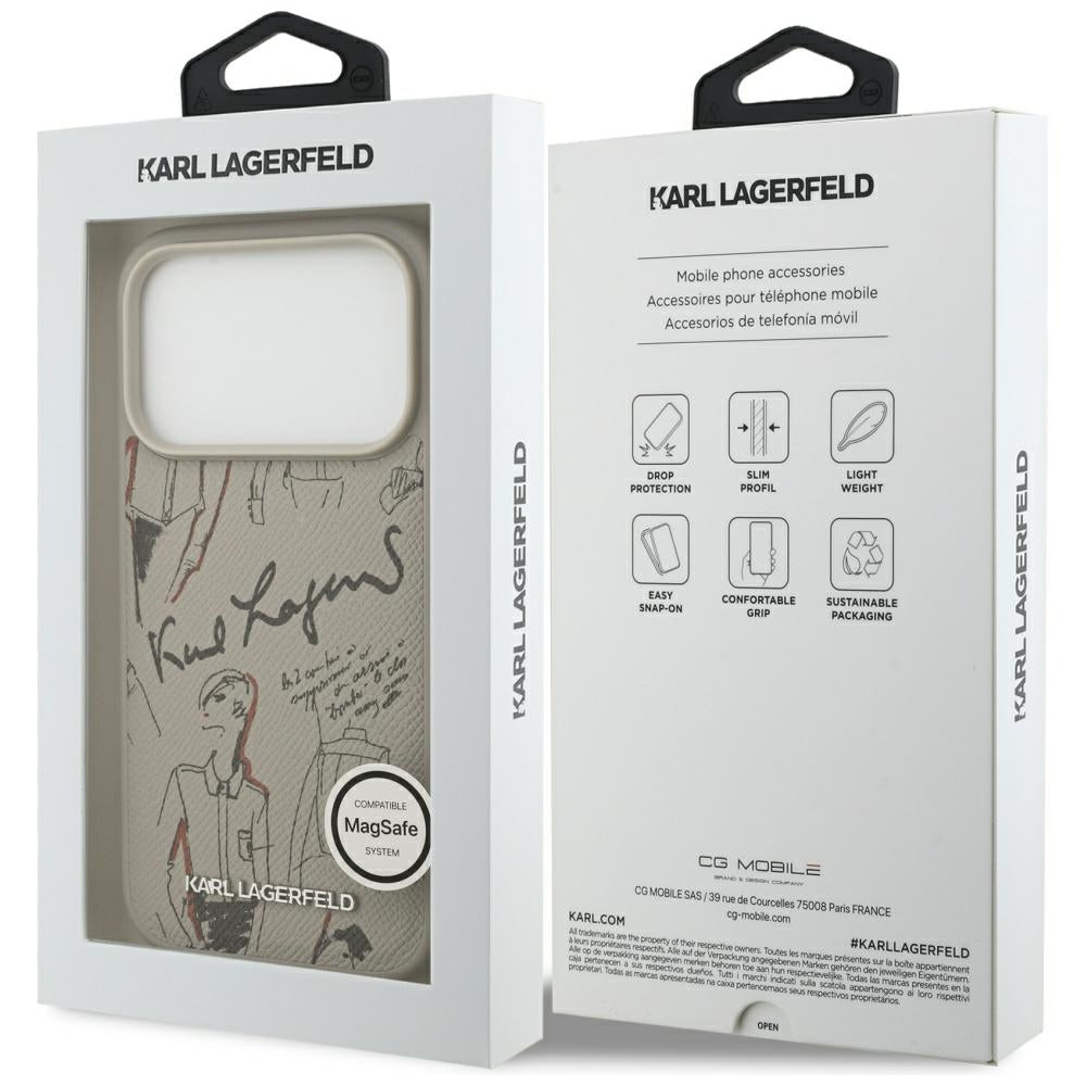 Skyddsfodral för Apple iPhone 17 Pro, Karl Lagerfeld, Grained Pattern Logo, Grå