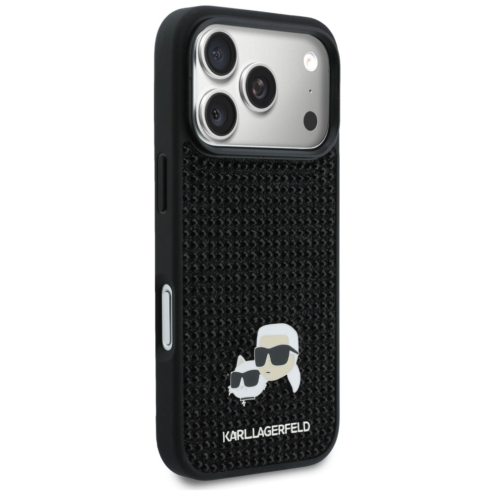 Skalet för Apple iPhone 17 Pro, Karl Lagerfeld, Rhinestone Karl & Choupette Pins, Svart