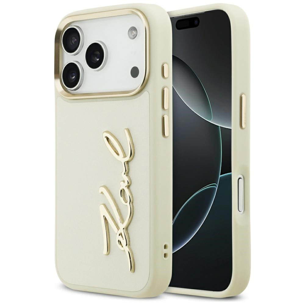 Fodral för Apple iPhone 17 Pro, Karl Lagerfeld, Script Logo, Beige