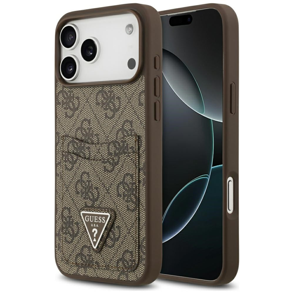 Skyddsfodral för Apple iPhone 17 Pro Max, Guess, 4G Double Card Triangle, Brun