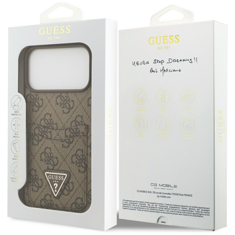 Skyddsfodral för Apple iPhone 17 Pro Max, Guess, 4G Double Card Triangle, Brun