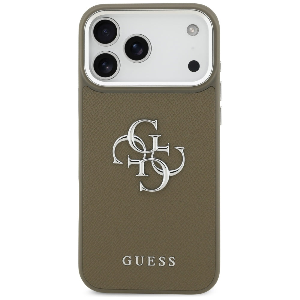 Fodral för Apple iPhone 17 Pro Max, Guess, 4G Grained Big And Classic Logo, Brun Silver